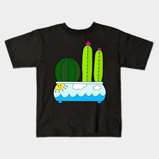 Cute Cactus Design #191: Cacti Arrangement In Sunny Ocean Pot Kids T-Shirt